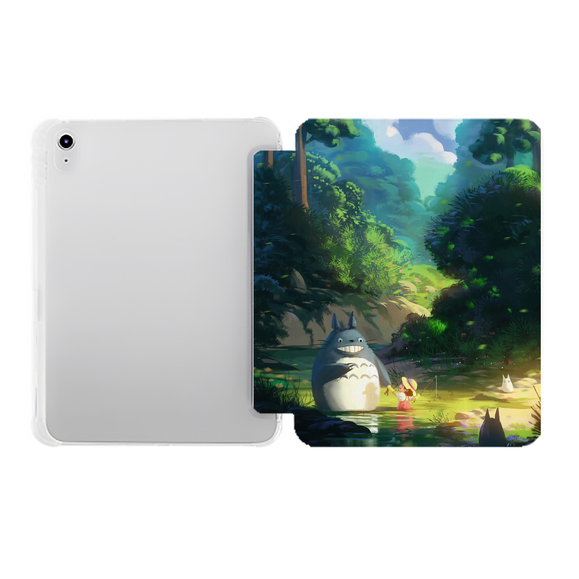 （画像用） となりのトトロ 草壁メイ 草壁サツキ My Neighbor Totoro Satsuki Kusakabe Mei Kusakabe IPad ケース ペン収納付き 三つ折りスタンド PUレザー×シリコン 対応機種9.5/10.5/10.9インチ
